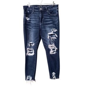 American Eagle Outfitters Navy Distressed High-Rise Jegging Crop Jeans